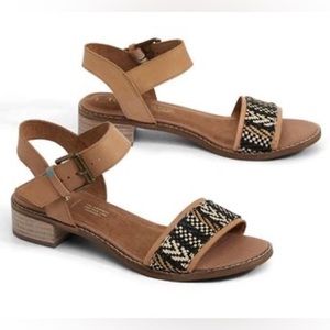 Toms Camilia Honey Leather/Geometric Woven Sandal
